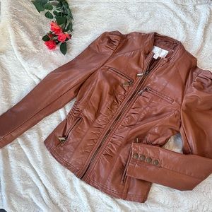 Cognac Brown Faux Leather Jacket